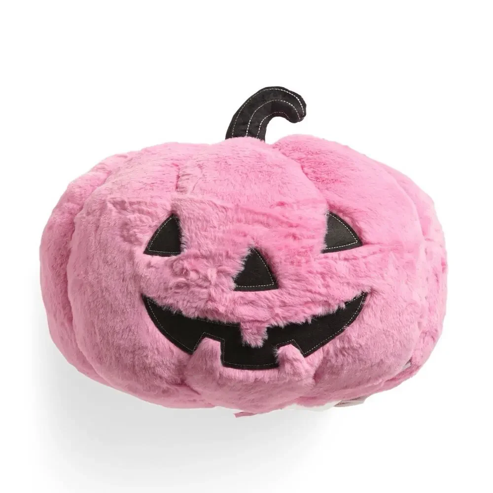 Cupcakes & Cashmere Plush Pink 3D Koda Jack O Lantern Pumpkin Pillow Halloween